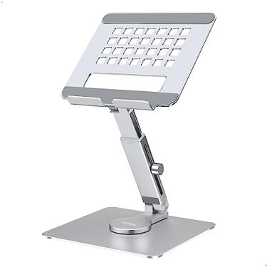 Imagem de IRUIHOO Suporte para tablet ajustável,iPad suportes telescópico dobrável 360° giratório liga de alumínio suporte compatível tablets de 4,7" - 13" Prata