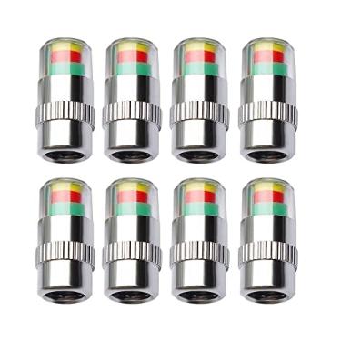 Imagem de Gigicloud Monitor de pressão de pneu de carro, 8 peças, indicador de sensor de tampas de haste de válvula, 2,0-2,3 bar 32 a 35 PSI com alerta ocular de 3 cores, fácil de ler para automóveis