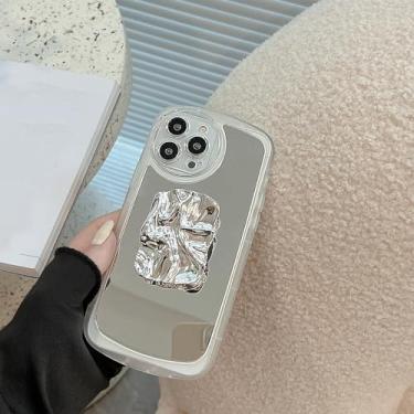 Imagem de Capa de telefone dobrável prateada sênior com espelho contratado para iPhone 14 Plus 13 Pro 12 11 Pro Capa de proteção de vidro fashion, a015,1, para iPhone 14