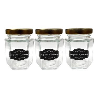 Imagem de Kit 10 Potes Vidro Porta Tempero Com Etiqueta 6,7X5,5Cm