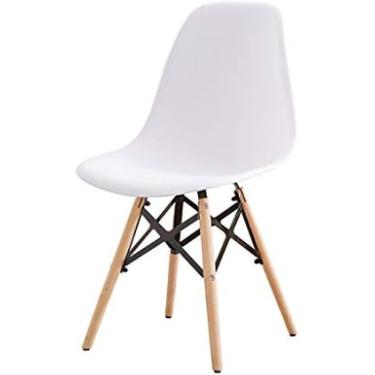 Imagem de Cadeira De Jantar Estilo Moderno De Meados Do Século, Cadeira De Lazer Sem Braços, Cadeira De Sala De Estar Com Pernas De Faia De Madeira Maciça,Branco,YUYANAIAI