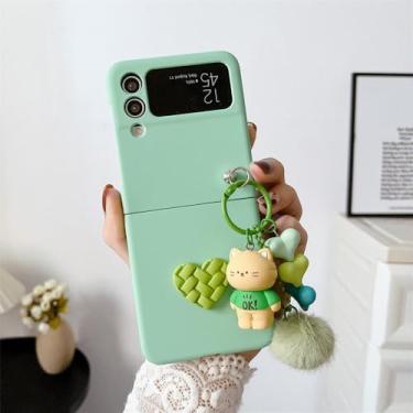 Imagem de Para Samsung Galaxy Z Flip 4 3 Cartoon Bear Love Heart Case Para Samsung ZFlip 5 4 Z Flip5 flip3 Hairball 3D Cartoon Pendant Cover, verde, para Samsung Z Flip 4