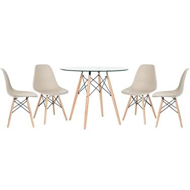 Imagem de Loft7, Mesa redonda Eames com tampo de vidro 90 cm + 4 cadeiras Eiffel DSW Nude