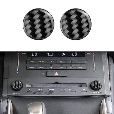 Imagem de YAMUDA Compatível com adesivo de cobertura de acabamento de botão de controle de áudio de carro acessórios interiores de fibra de carbono para LexusIS 2013 2014 2015 2016 2017 2018 2019 (2 peças pretas