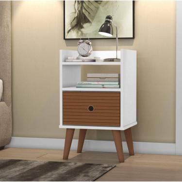 Imagem de Mesa de Cabeceira 1 Gaveta 1 Nicho CR190 DJD Móveis Branco/Canela