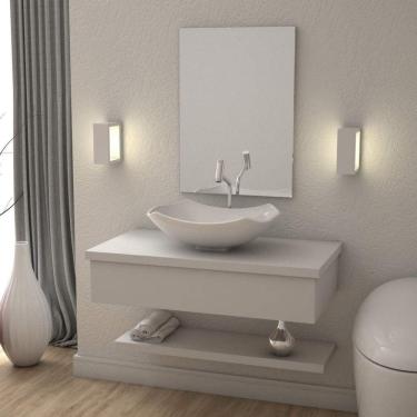 Imagem de Conjunto Bancada para Banheiro com Cuba Abaulada L42 e Prateleira Metrópole 805W Compace Branco Chess