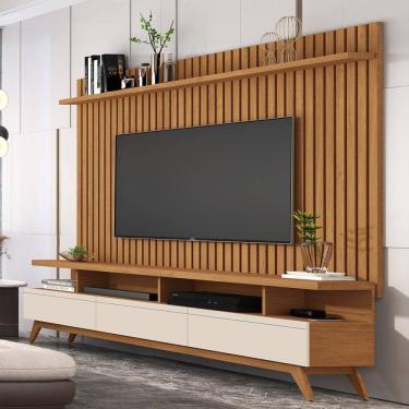 Imagem de Rack Vivare Wood com Painel Ripado para TV até 72 Polegadas Classic Marrom/Off White