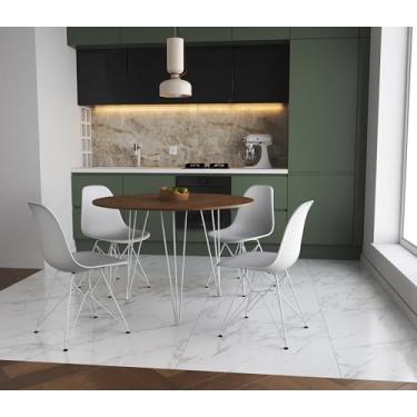 Imagem de Mesa de Jantar Redonda 110cm Branco Clips 3 Pés Branco com 4 Cadeiras Eames Eiffel Brancas