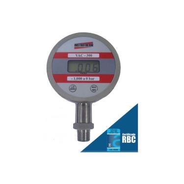 Imagem de Vacuômetro Digital Escala -1,000 A 0 Bar Saída Reta Npt Bsp Vac-300 Portátil Com Certificado Calibração Acreditada Rbc