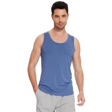 Imagem de WiWi Viscose from Bamboo Camiseta regata masculina macia gola redonda camiseta regata sem mangas com absorção de umidade P-XGG, Azul luar, M