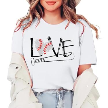 Imagem de PKDong Camiseta feminina de beisebol com estampa engraçada 2024 Baseball Mom camisetas femininas gola redonda casual verão, A02 Branco, M