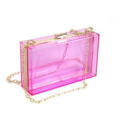 Imagem de WJCD Bolsa feminina transparente de acrílico, bolsa de mão pequena transparente transversal para noite aprovada pelo estádio com alça de corrente dourada, Roxa, Small