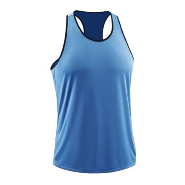 Imagem de Camiseta masculina de compressão para musculação e musculação, costas nadador, Azul, XXG