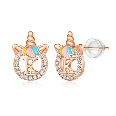 Imagem de Brincos de unicórnio para meninas, banhado a ouro branco/ouro rosa, brincos de unicórnio para meninas adolescentes, brincos de bebê, presentes de unicórnio, joias, Prata esterlina, Zircônia cúbica