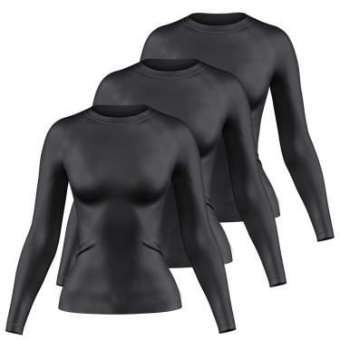 Imagem de Kit 3 Camisetas Manga Longa Feminina Dry Proteção UV Básica Lisa Academia Treino Fitness-Feminino