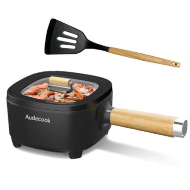 Imagem de Audecook Panela elétrica quente, frigideira antiaderente de esmalte cermico de 2L, multicooker portátil de viagem para ramen, bife, ovo, arroz frito, aveia, sopa, 350W/800W (vermelho/2L sem