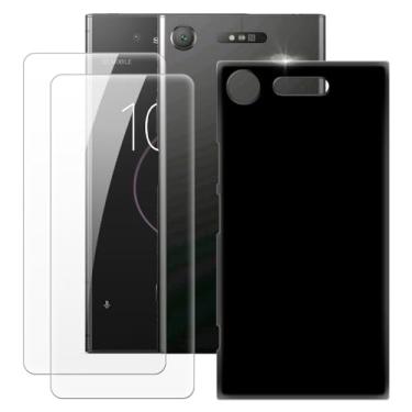 Imagem de MILEGOO Capa para Sony Xperia XZ1 + 2 peças protetoras de tela de vidro temperado, capa ultrafina de silicone TPU macio à prova de choque para Sony Xperia XZ1 (5,2 polegadas), preta