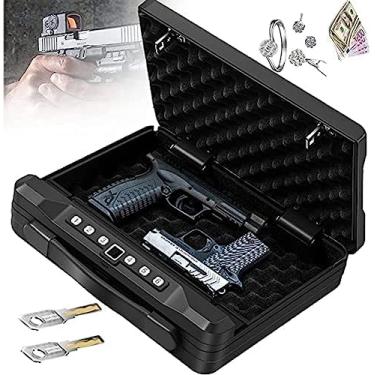 Imagem de Cofre de Armas Inteligente com Impressão Digital Biométrica, Bloqueio de Teclado e 2 Chaves, Preto, Aço + Esponja, Biométrico + Teclado, Portátil, Arma/Pistola/Dinheiro/Joias