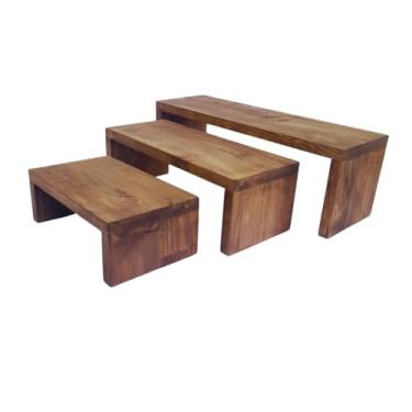 Imagem de Kit Trio Escadinha Decoração de Festa Porta Doce Mesinha Madeira Rústica Suporte Expositor Doce Buffet PMG (Rústico)