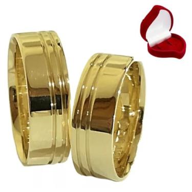 Imagem de Alianças Par 6mm Italianas Riscadas Polidas Banhadas a Ouro 24k e Caixa de Veludo Premium Casamento Noivado Namoro