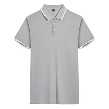 Imagem de Polos de golfe masculinos, camisas táticas de poliéster com gola listrada, cor sólida, absorção de umidade leve, ajuste regular, secagem rápida, esporte(Color:Gray,Size:S)