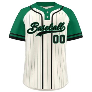 Imagem de Camisa de beisebol personalizada listrada personalizada costurada/estampada uniforme esportivo para homens mulheres menino, Verde-creme-31, One Size