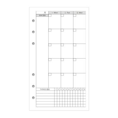 Imagem de Joucien Caderno de substituição de folha flip de 5 peças, universal, 6 furos, matriz de pontos, linha horizontal, caderno A6 - Plano mensal de folhas soltas