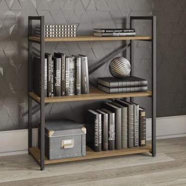 Imagem de Estante Estilo Industrial Com 03 Prateleiras Madeira E Metal Livros Fr