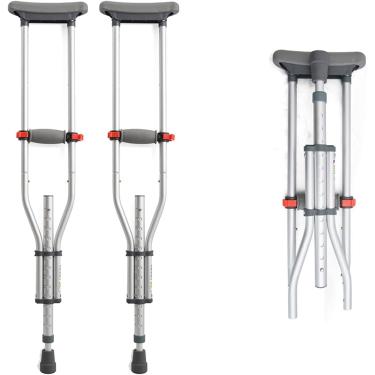 Imagem de Muletas para axilas adultas, muletas dobráveis ​​para caminhada, altura ajustável de 13 velocidades, adequadas para viagens e trabalho, 1 par