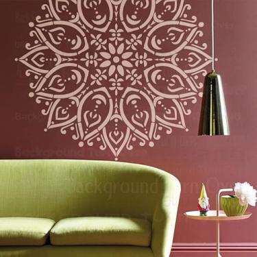 Imagem de 110 cm, mandala gigante, hena indiana, árabe, étnica, estêncil redondo, estêncil, mandala, grande para paredes, grande, decoração, móveis, modelo, nicho, parede, azulejo, decoração, modelos, para