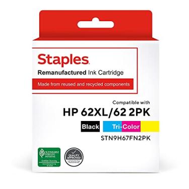 Imagem de STAPLES Cartucho de tinta remanufaturado de reposição para Hp 62Xl/62 (preto, pacote com 2)