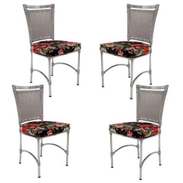 Imagem de 4 Cadeiras Em Alumínio E Fibra Sintética Jk Cozinha Edícula Marmore E Maui Preto