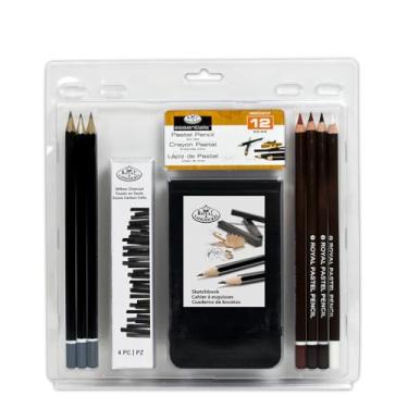 Imagem de ROYAL BRUSH Conjunto de arte em concha - lápis pastel com caderno de desenho, 12 peças