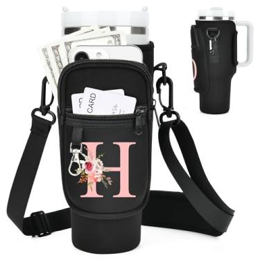 Imagem de Suporte inicial para garrafa de água com alça para copo Stanley de 1,18 ml/copo simples moderno de 1,134 g, bolsa de transporte de garrafa de água com alça, bolso de telefone personalizado A-Z para