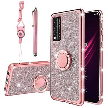 Imagem de KuDiNi Capa de telefone para Revvl v+ 5g t-Mobile, Revvl V Plus 5G para mulheres Glitter Crystal Soft Clear TPU Luxo Bling Capa protetora com suporte para Revvl V Plus 5G (Glitter Rose)
