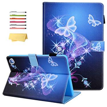 Imagem de UUcovers Capa para Samsung Galaxy Tab A7 Lite 8.7 modelo 2021 (SM-T220/T225) com bolsos para lápis com suporte de vários ângulos, couro de poliuretano, à prova de choque, capa magnética traseira de TPU, borboleta roxa com glitter