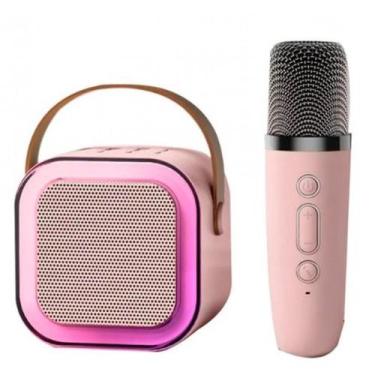 Imagem de Caixa Som Karaokê Adulto Bluetooth Microfone Sem Fio Luz Led - Correia