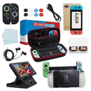 Imagem de Kit Acessórios Nintendo Switch 17 em 1 - Case Capa Película Grips Fone