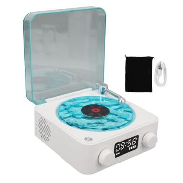 Imagem de Alto-falante Bluetooth Desfrute de Som Cristalino, Design de Toca-discos Vintage, Luz Noturna, Exibição de Tempo, Perfeito para Meninas, Material ABS, Branco (Branco)
