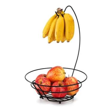 Imagem de Fruteira Aramada Redonda Com Suporte Para Banana Arthi Black