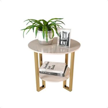 Imagem de Mesa Lateral 2 Tampos Pés Dourado - Off-white - RDS, Off white
