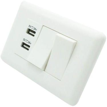 Imagem de Interruptor Duplo e 2 Portas USB Celular Adaptador Parede - Abmidia