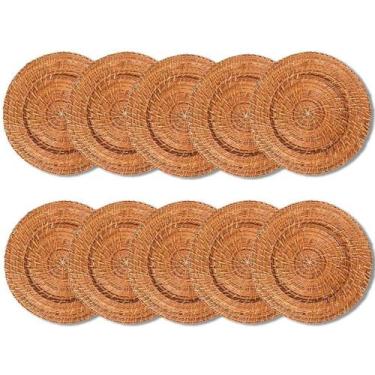 Imagem de Kit 10 Unidades Sousplat Redondo Bege Rattan 32Cm Rafimex