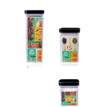 Imagem de Kit 3 Potes Hermeticos  Empilhavel  Quadrado P M G  Nilluc, PRETO
