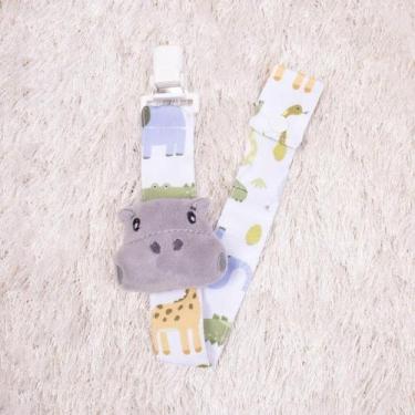 Imagem de Prendedor de Chupeta Cordão para Bebê - Miguel Baby, Hipopotamo Cinza