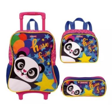 Imagem de Kit Mochila Grande Rodinha Lancheira Estojo Escolar Panda - Sestini
