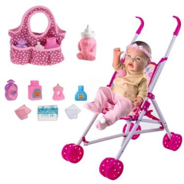 Imagem de Boneca Reborn Realista Pode dar Banho + Bolsa + Carrinho - Milk Brinqu