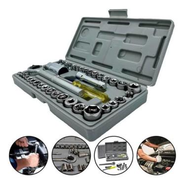 Imagem de Kit Ferramentas Jogo De Chave Catraca Canhão Cachimbo Com 40 Peças Soq