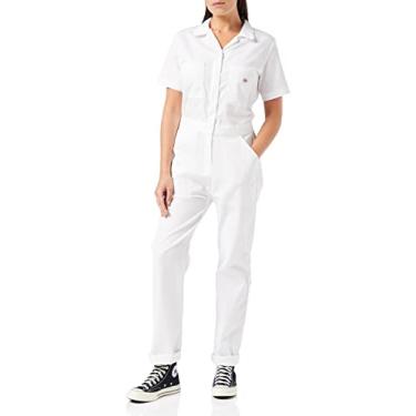 Imagem de Dickies Macacão feminino flexível de manga curta, Branco, Large