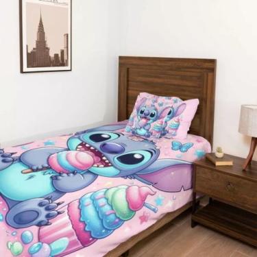 Imagem de Lençol Solteiro 3 Peças Roupa De Cama Stitch Doce Cor Rosa - Art Perso